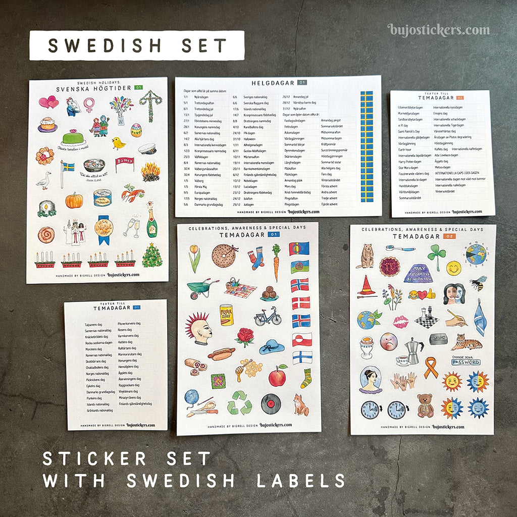 Set of svenska hãgtider helgdagar temadagar med texter ððª â