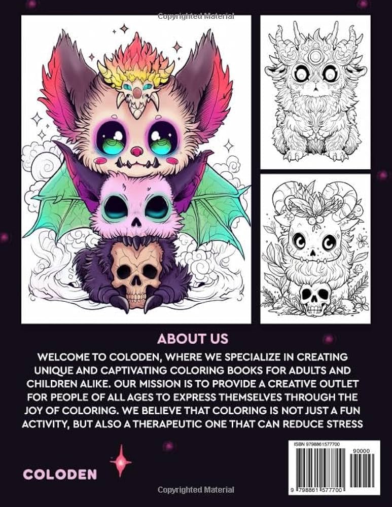 Adorable kowaii creatures for stress relief and relaxtion a coloring book features cute creepy spooky little demons from hell coloring pages for adults coloden books