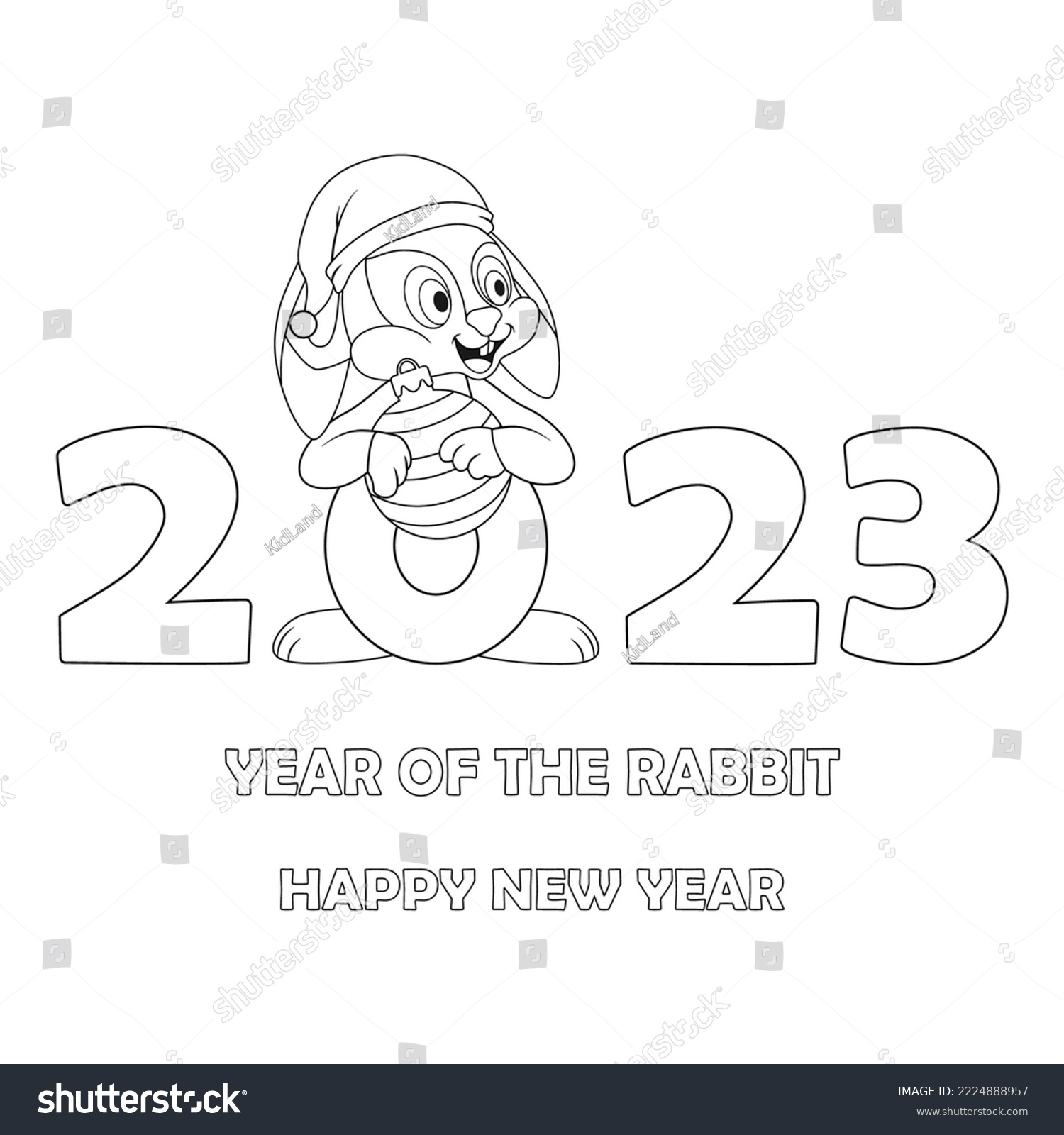 Colorless cartoon rabbit numbers black stock