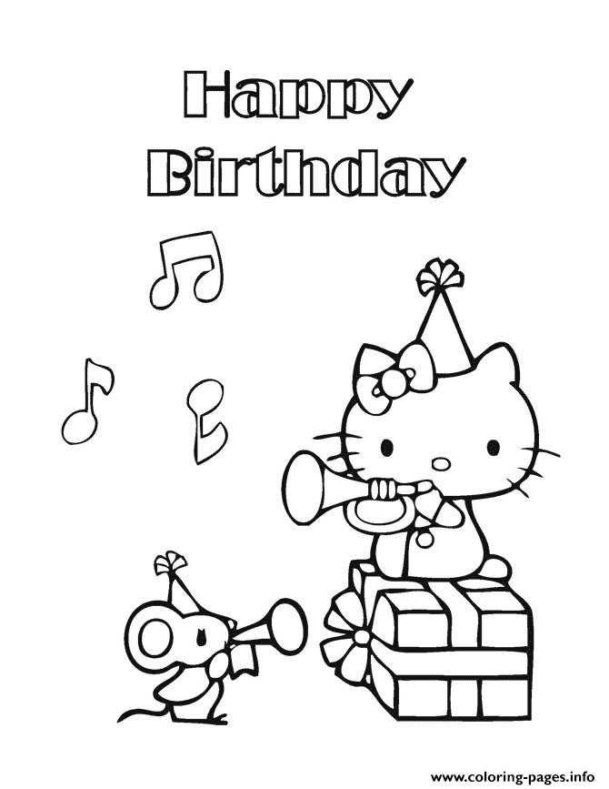 Hello kitty happy birthday coloring page printable