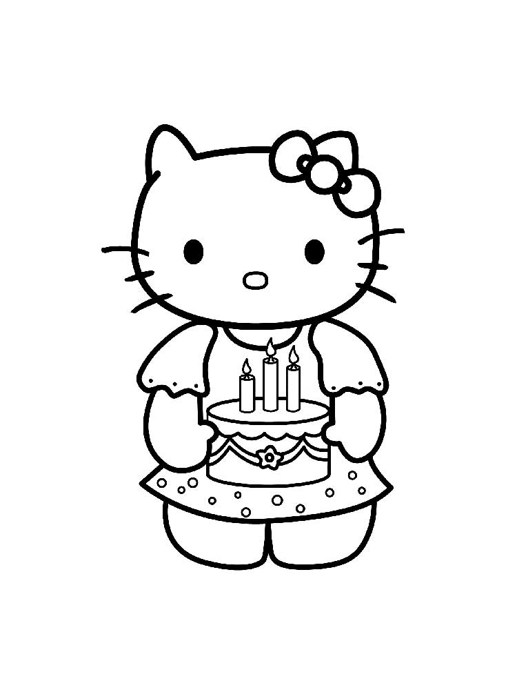 Hello kitty with a birthday cake coloring page