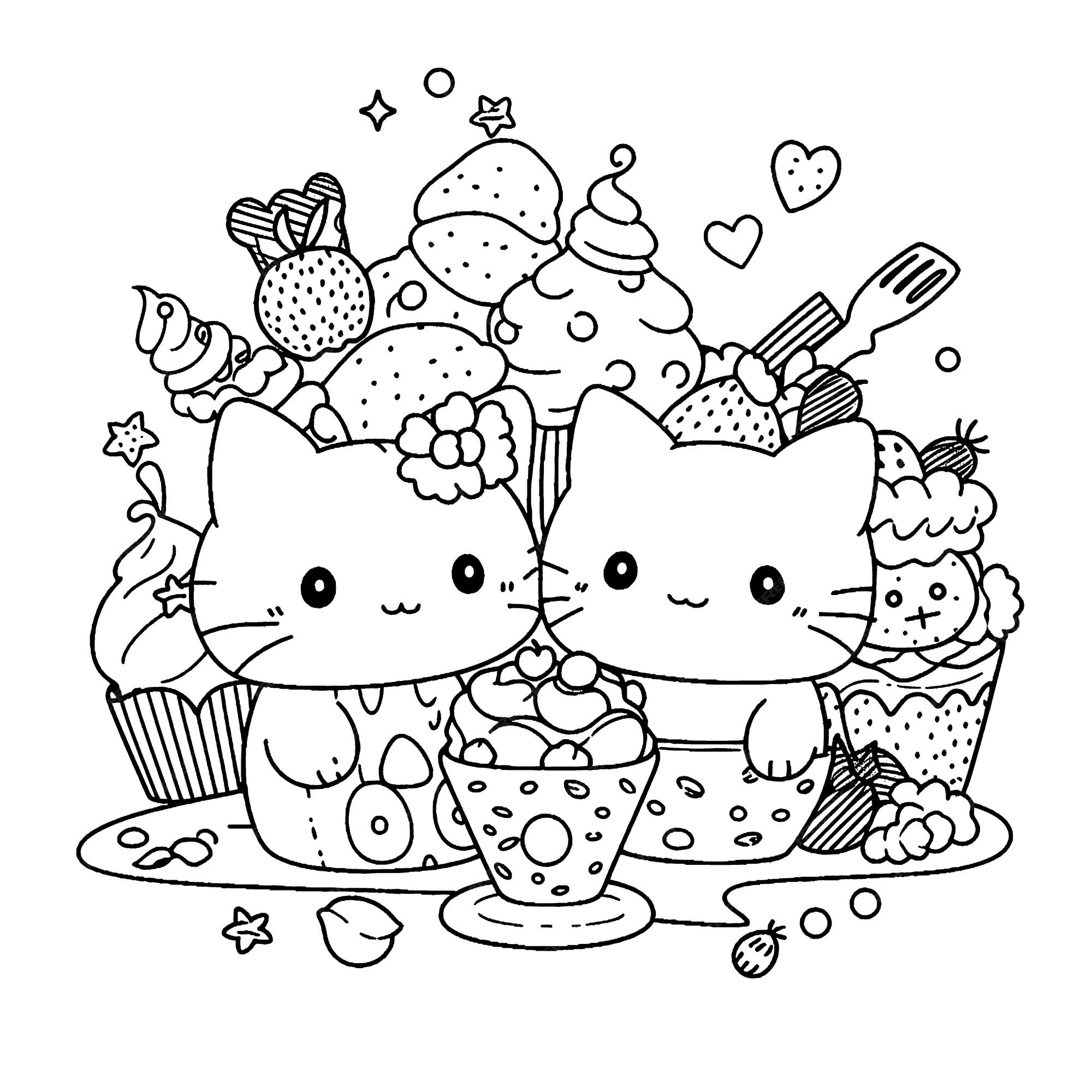 Premium vector cute kawaii black and white coloring page for kids and adults line art simple cartoon style happy cute and funny