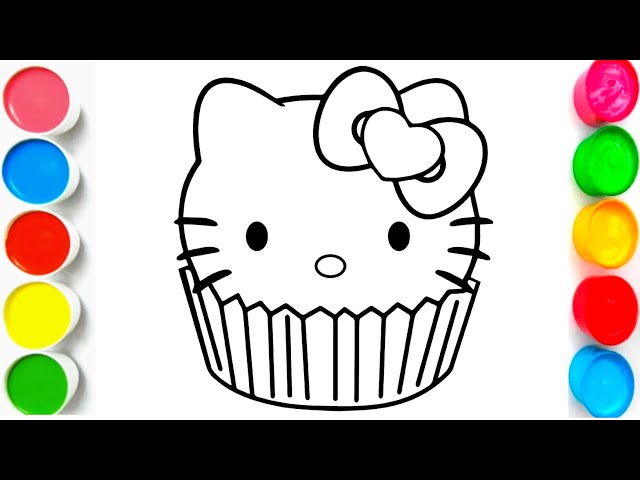 Hello kitty cupcake drawing coloring painting for kids toddlers