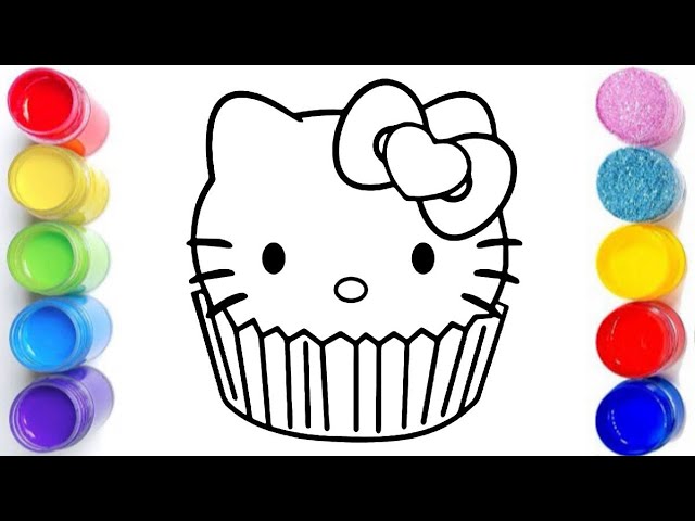 How to draw and color hello kitty cupcake easy step by step for kids and toddlers