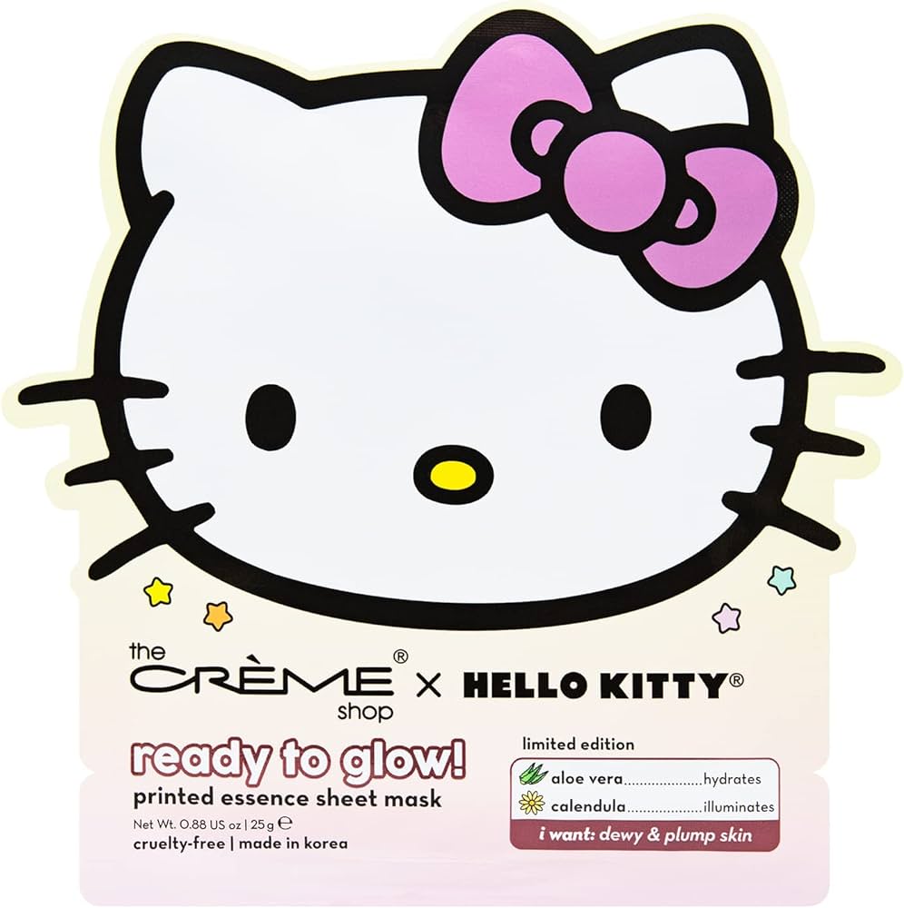 The crãme shop x hello kitty ready to glow printed essence sheet mask pack beauty personal re