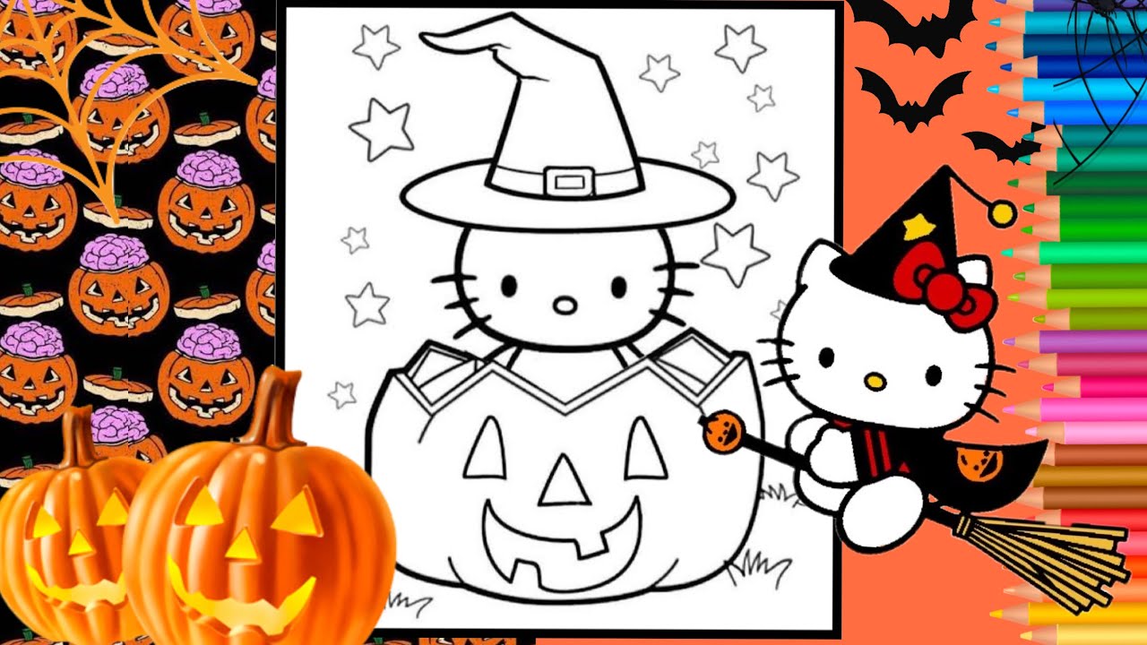 Hello kitty witch halloween coloring page halloween coloring videos
