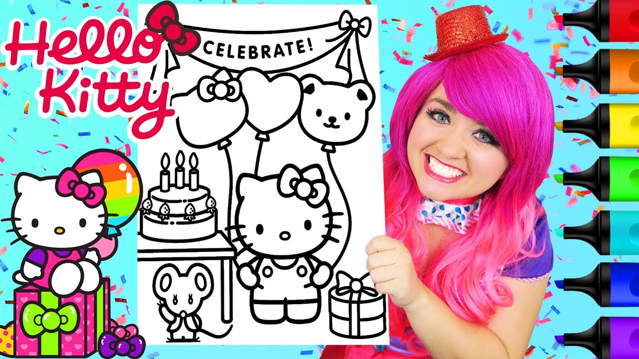 Coloring hello kitty birthday coloring book page prisacolor colored paint arkers kii the clown