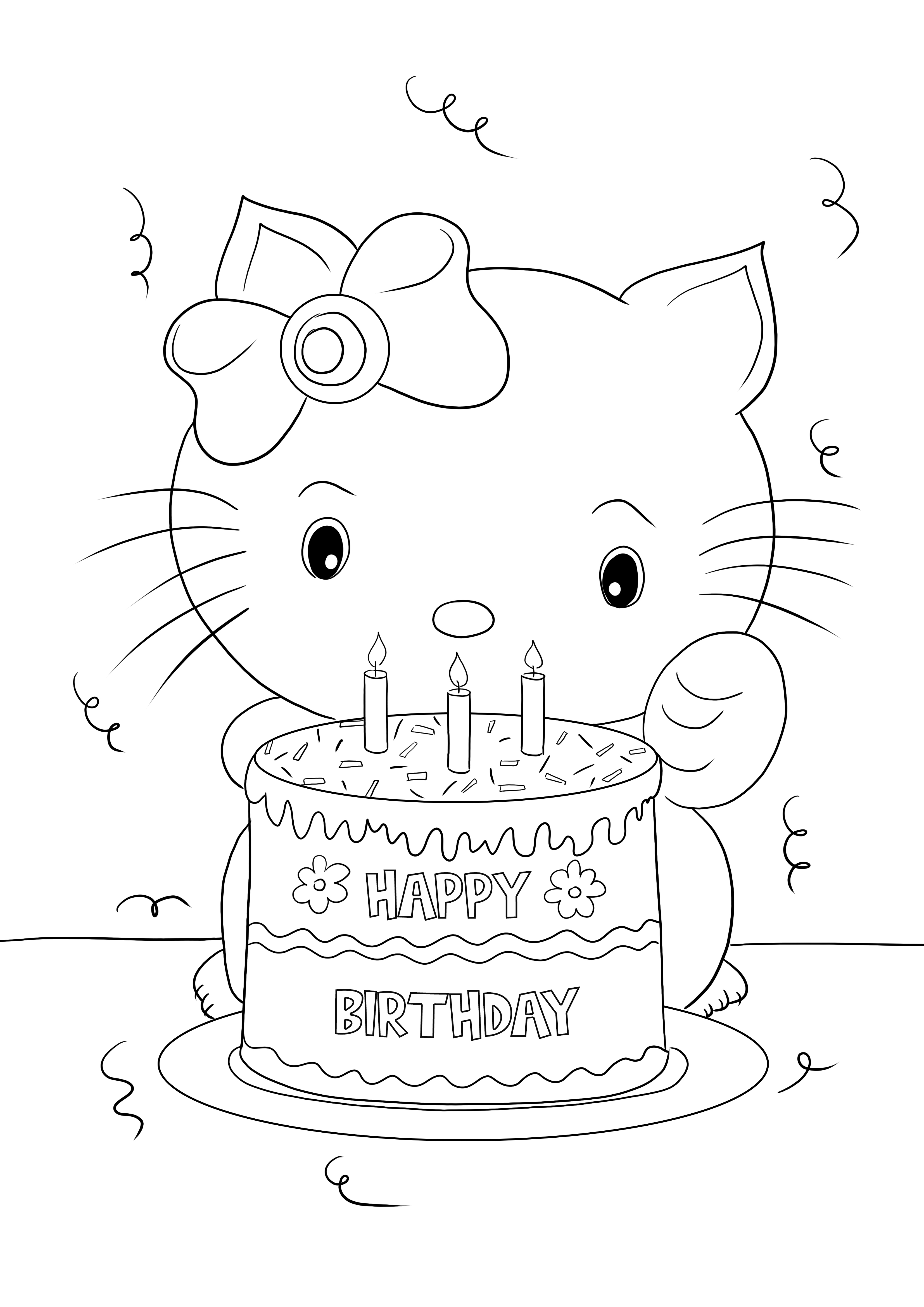 Free printable of happy birthday hello kitty for coloring and learning with fun