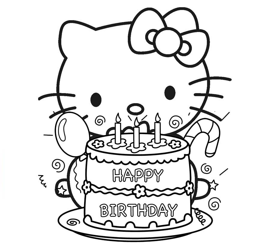 Hello kitty birthday coloring pages