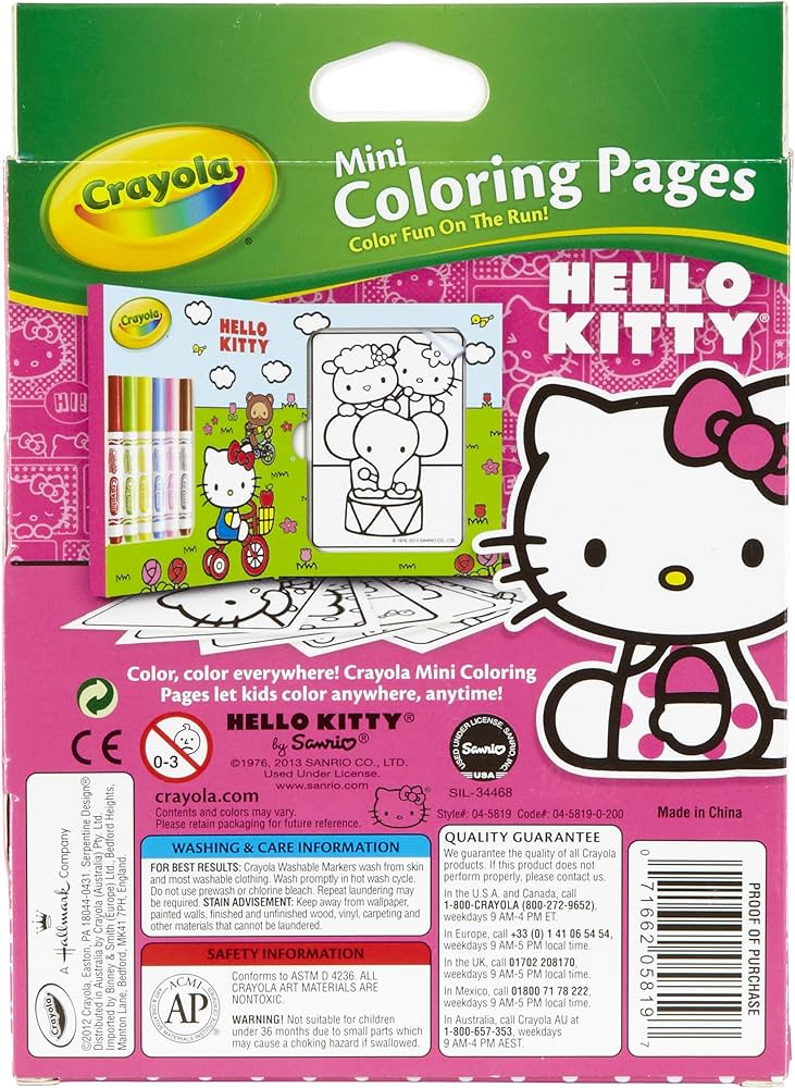 Crayola hello kitty mini coloring pages markers piece set art gift for kids up washable non