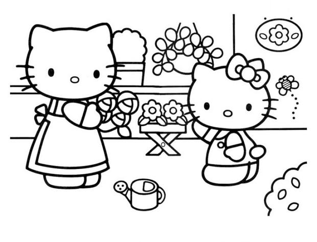 Hello kitty with her mother coloring pages