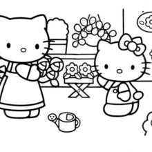 Hello kitty with her mother coloring pages