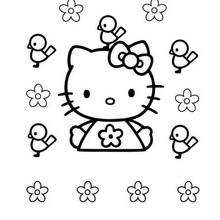 Hello kitty and birds coloring pages