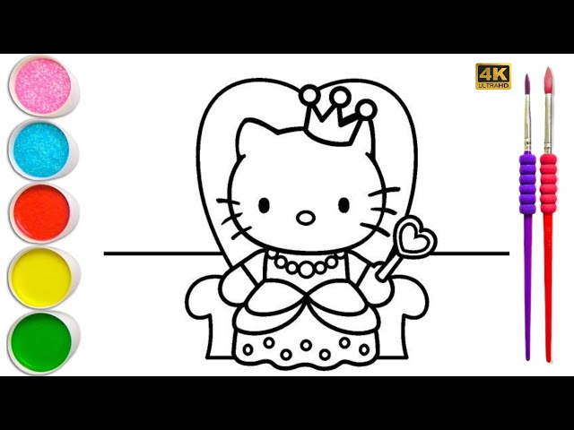 How to draw cute princess hello kitty coloring for kids easy sanrio hello kitty drawing painting