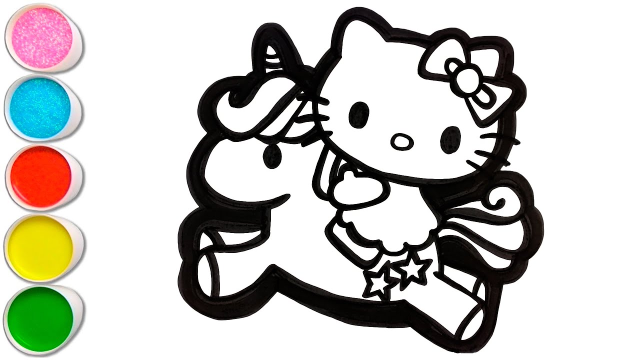 How to draw a hello kitty and unicorn â drawing painting and coloring for kids toddlers