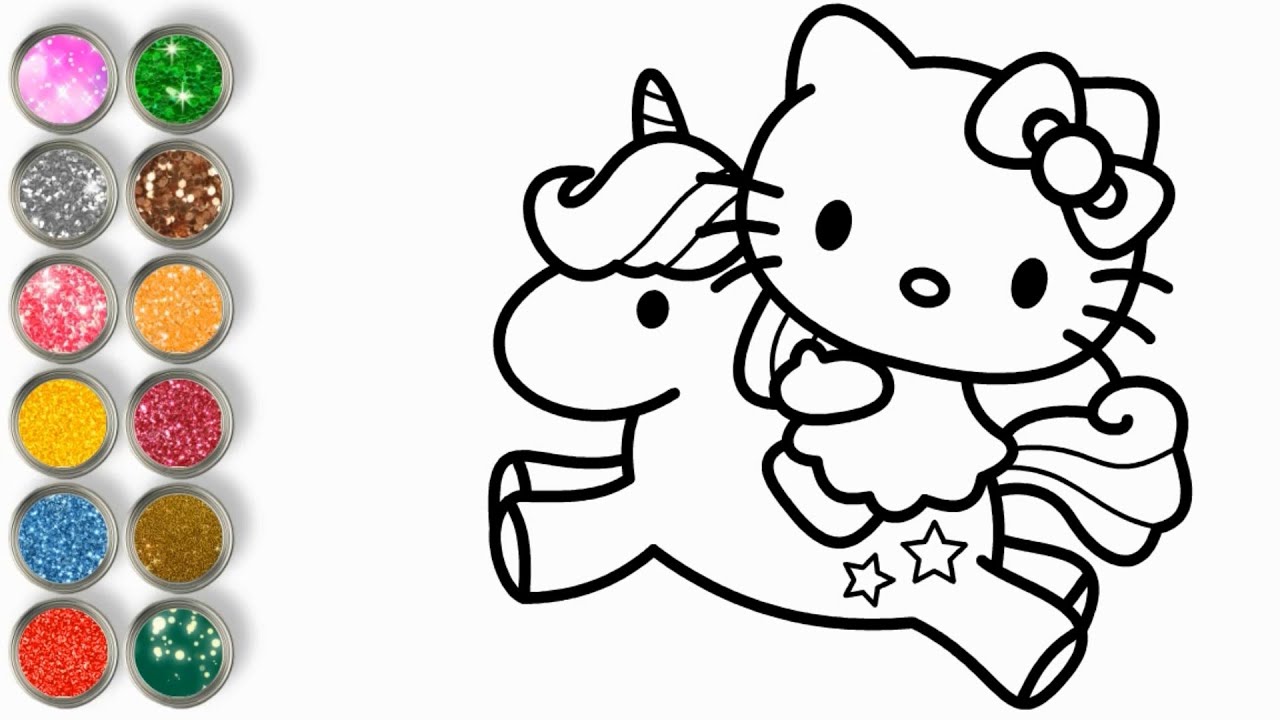 Hello kitty riding on a unicorn drawing ð drawing coloring pages for kids ð