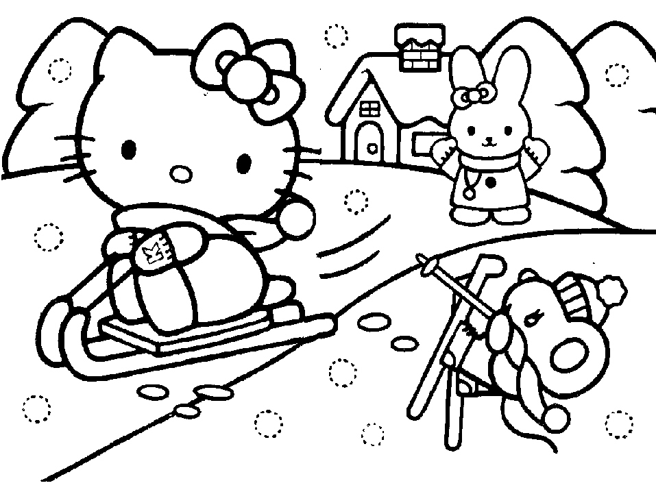 Hello kitty coloring wintery snow scene hello kitty colouring