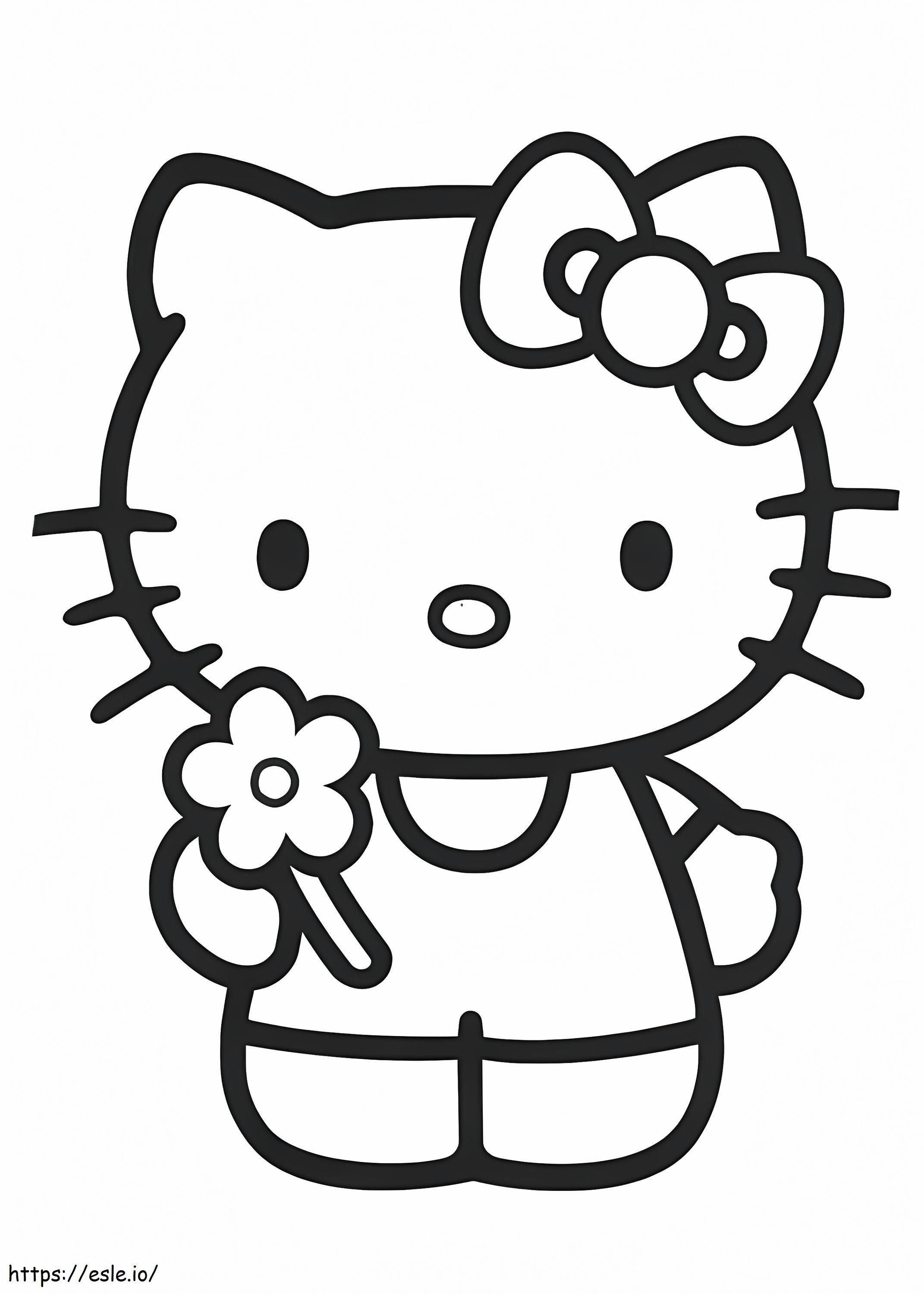 Hello kitty and a flower coloring page