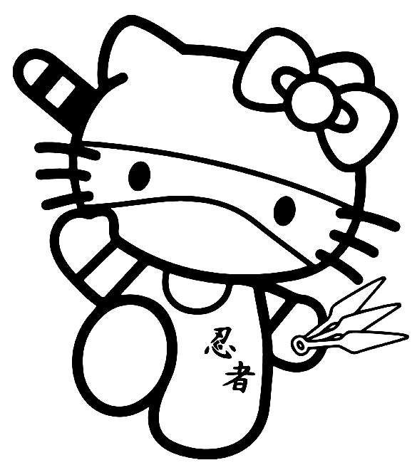 Hello kitty in ninja coloring page