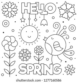 Hello spring coloring page black white stock vector royalty free