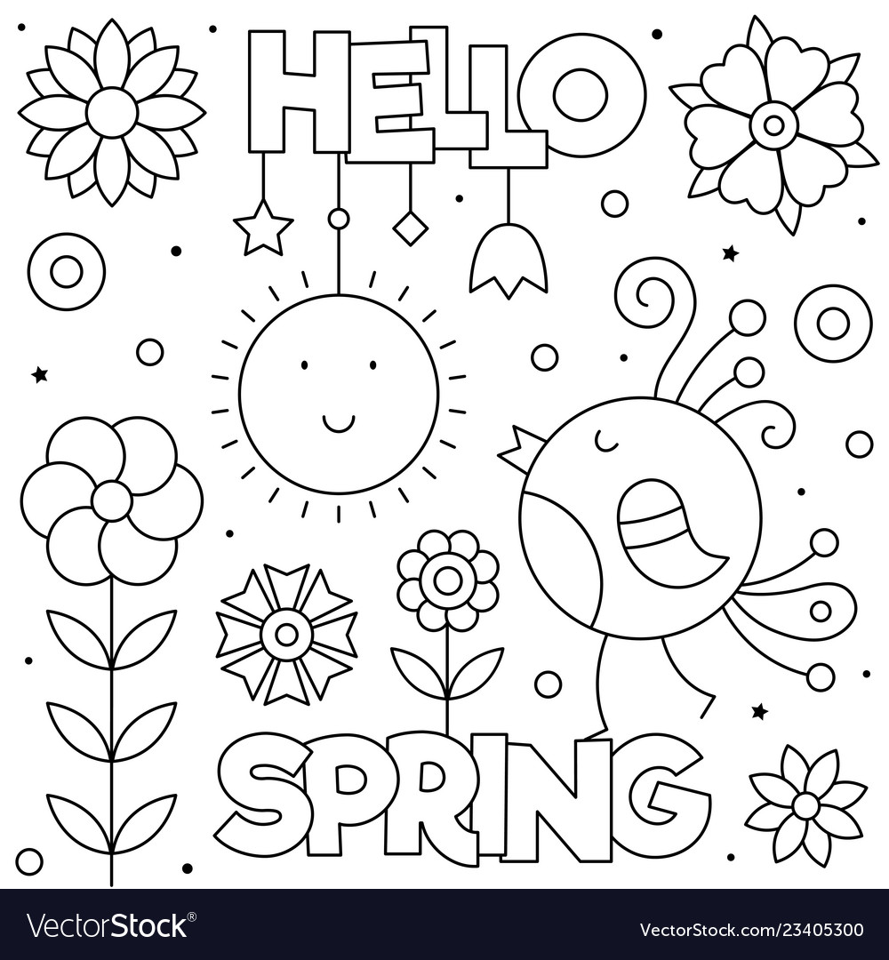 Hello spring coloring page black and white vector image