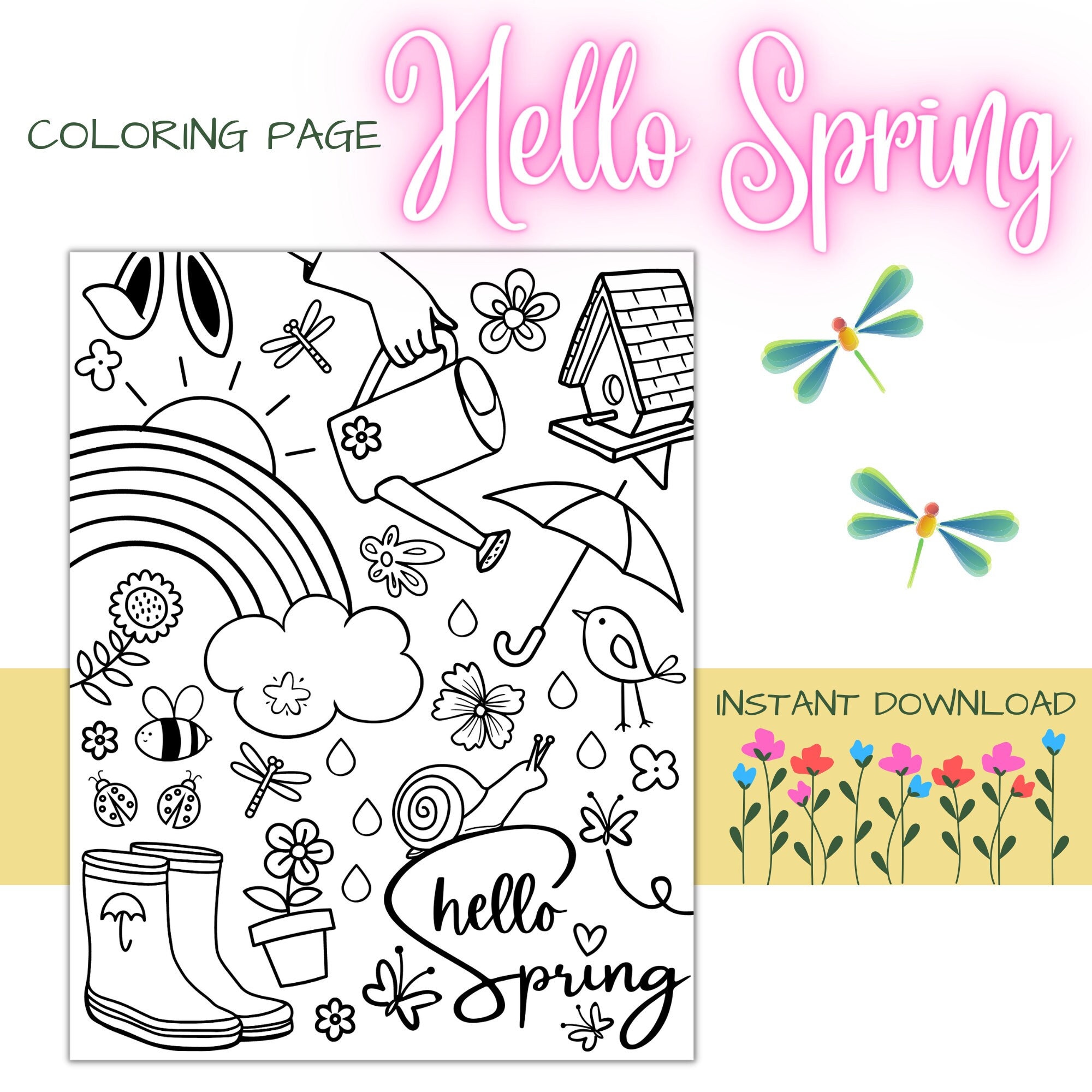 Hello spring coloring page printable spring coloring page