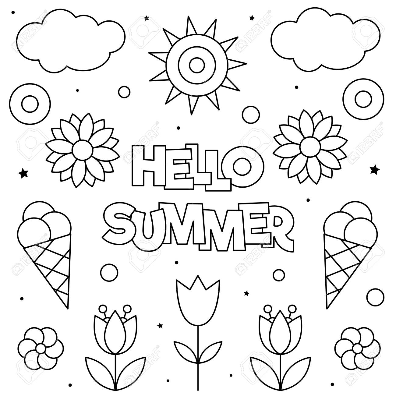 Hello summer coloring page black and white vector illustration royalty free svg cliparts vectors and stock illustration image