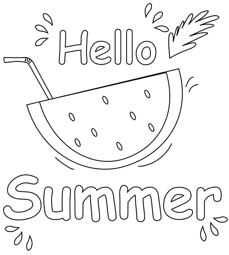 Free hello summer coloring page