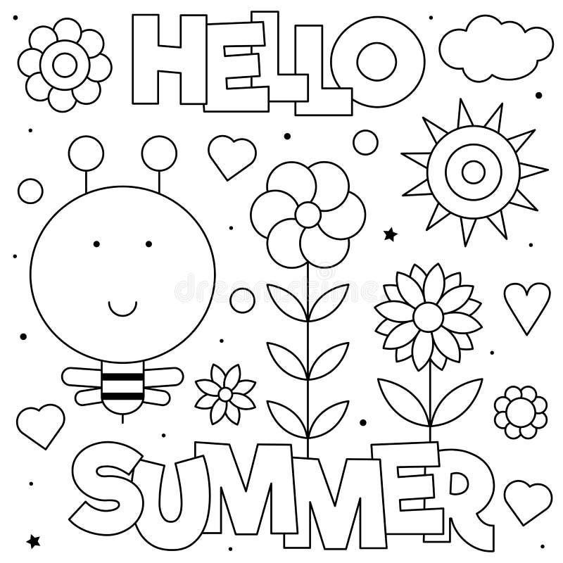 Hello summer coloring page vector illustration sun bee flowers stock vector