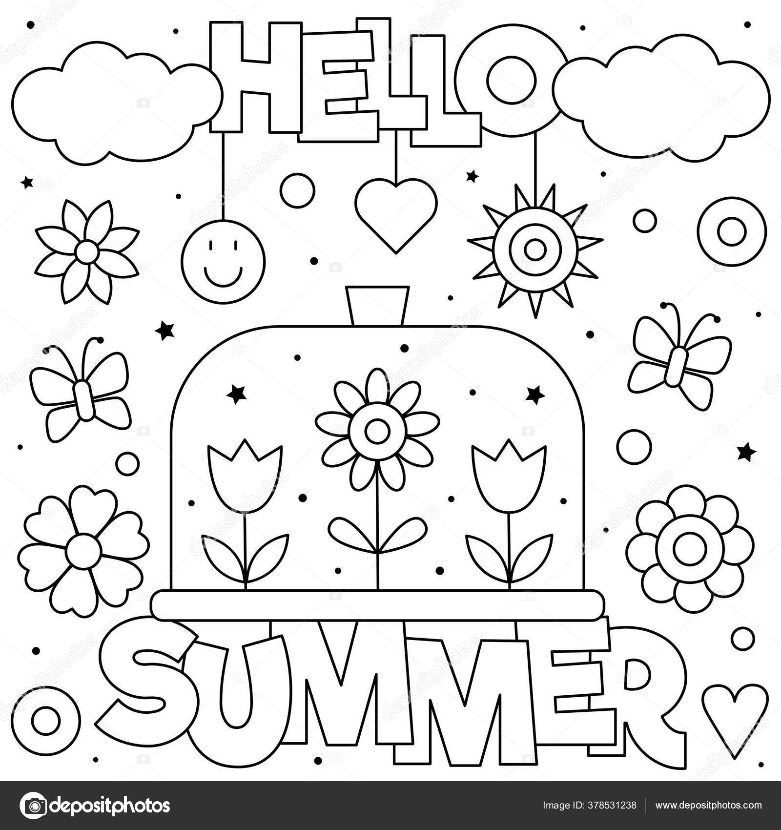 Hello summer coloring page black and white vector illustration stock vector by blackberryjelly