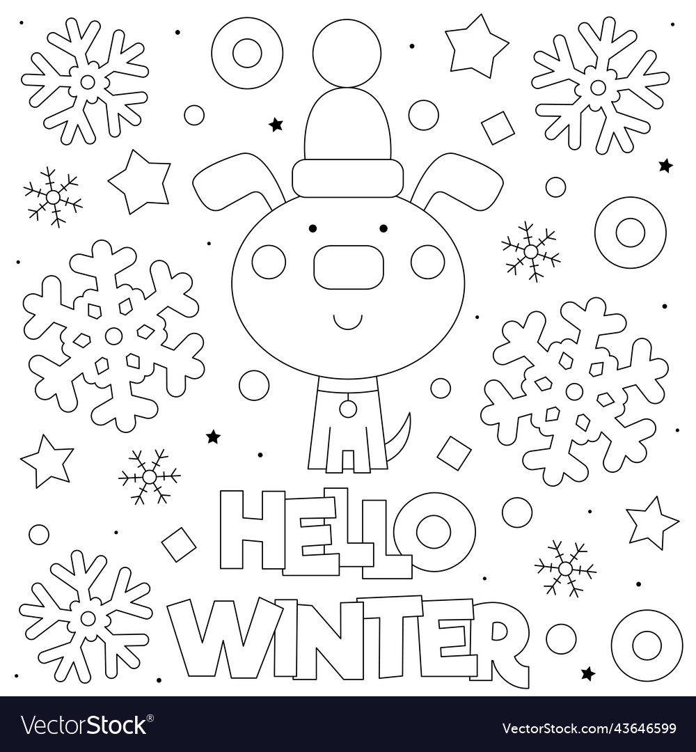 Hello winter coloring page black and white vector image