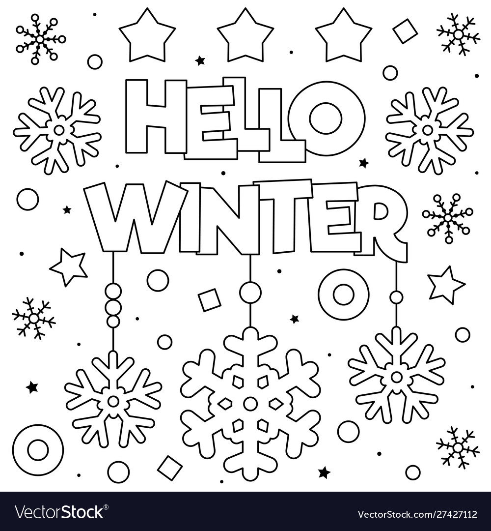 Hello winter coloring page black and white vector image
