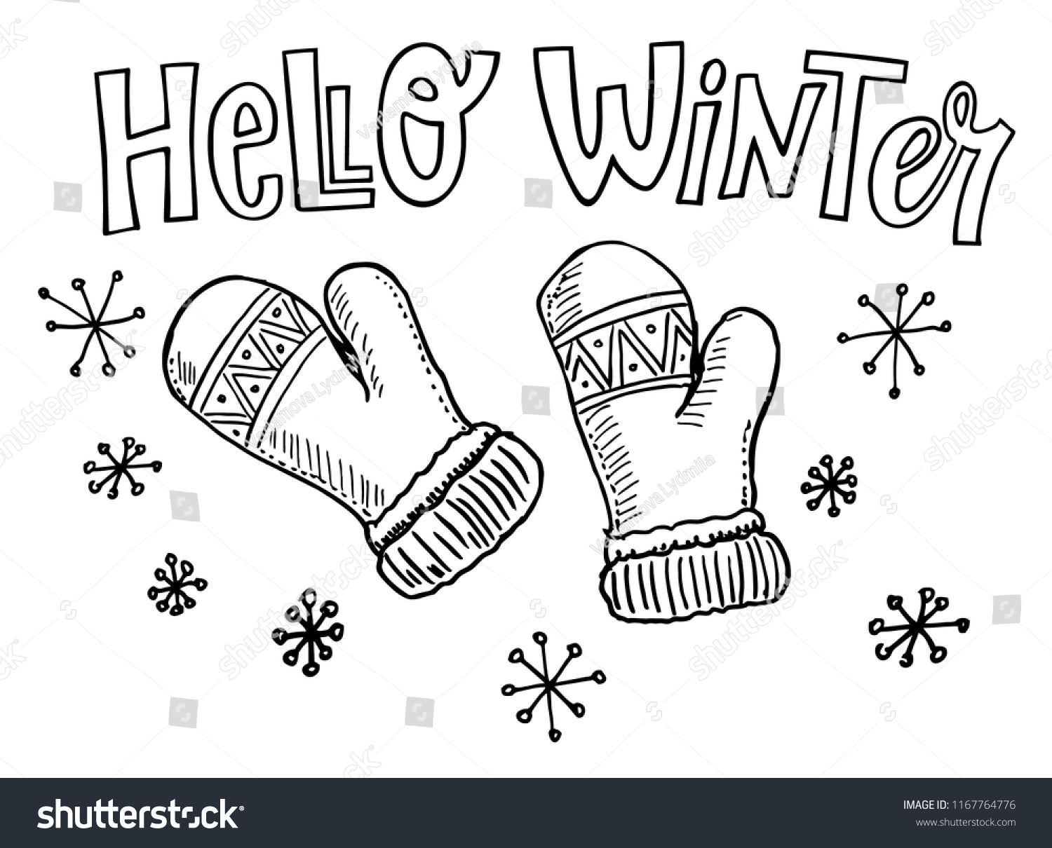 Hello winter knitted mittens lettering winter stock vector royalty free