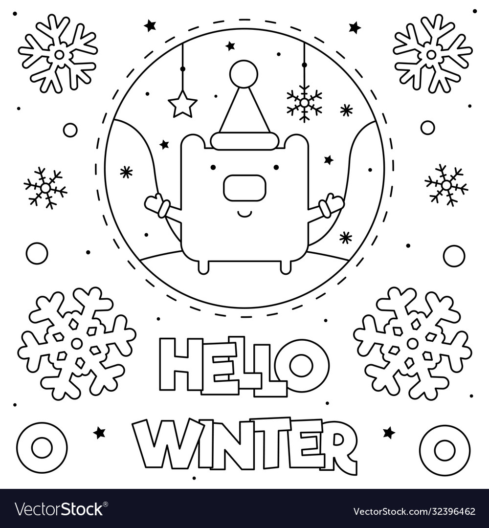 Hello winter coloring page black and white vector image