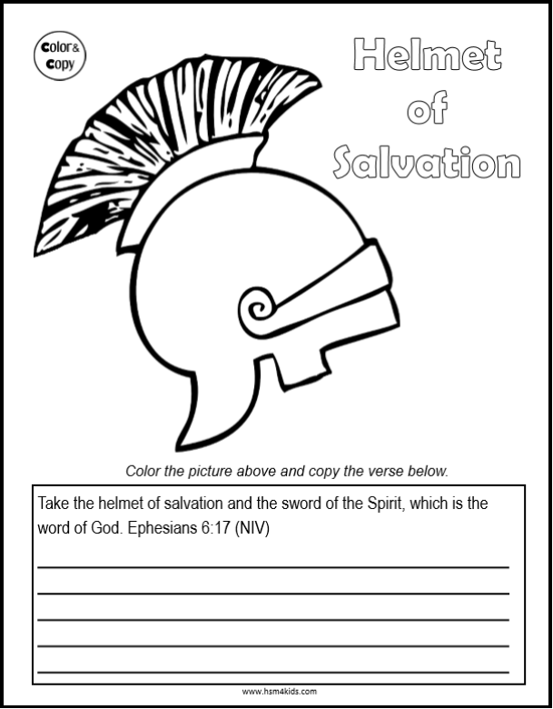 Helmet of salvation from the armor of god coloring page and verse copy work bible printables free bible printables helmet of salvation