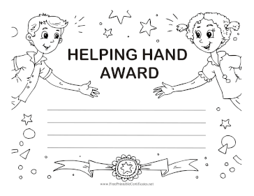 Helping hand award black and white printable certificate