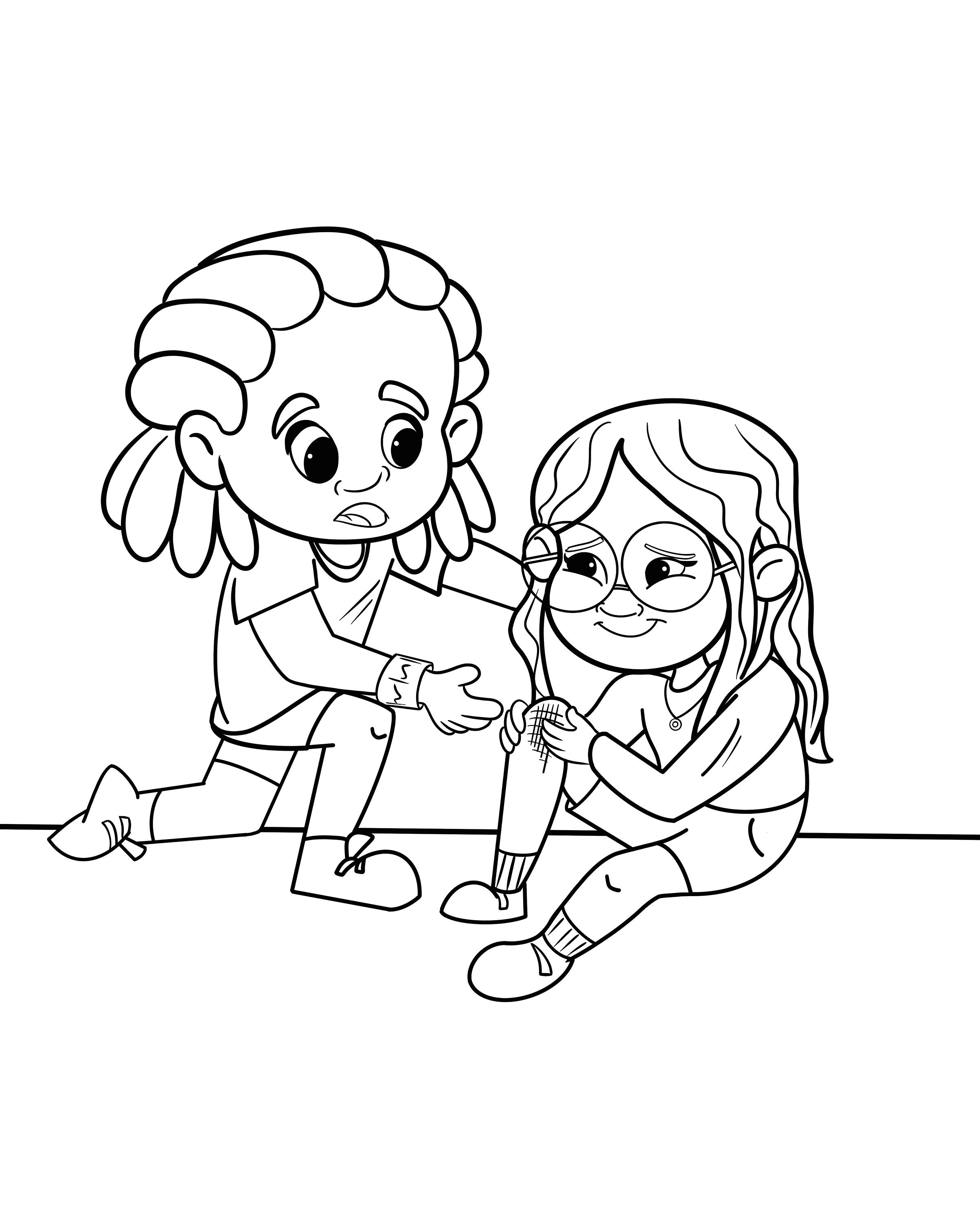 Kids coloring page about friendship called a helping hand
