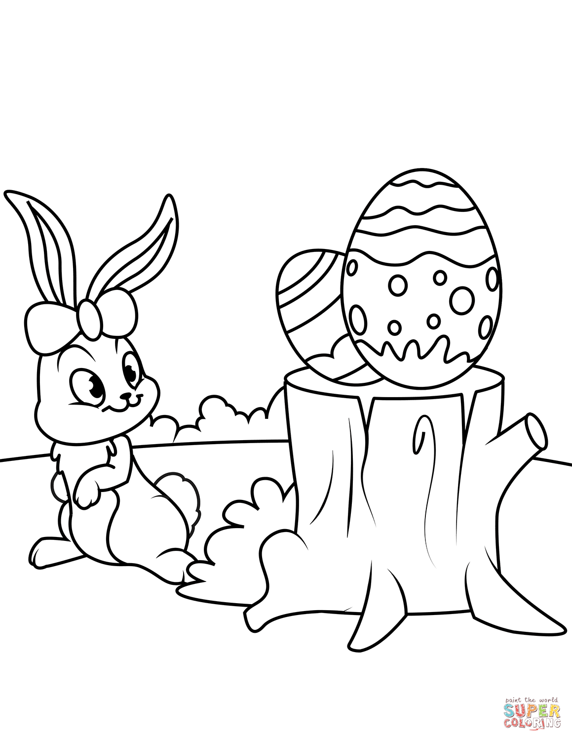 Cute easter bunny and eggs on hemp coloring page free printable coloring pages