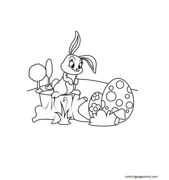 Cute easter bunny on hemp coloring page
