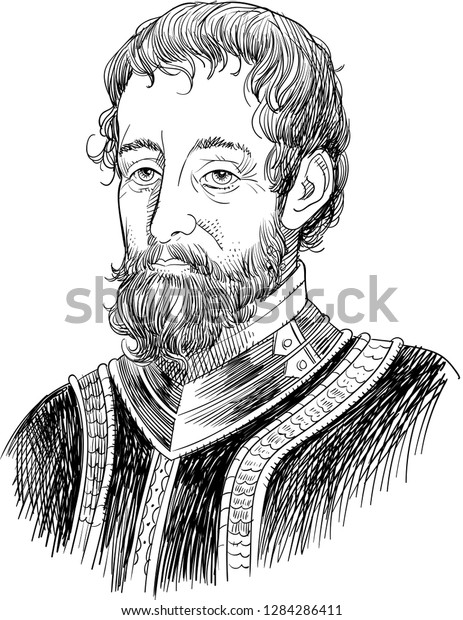 Hernando de soto portrait line stock vector royalty free