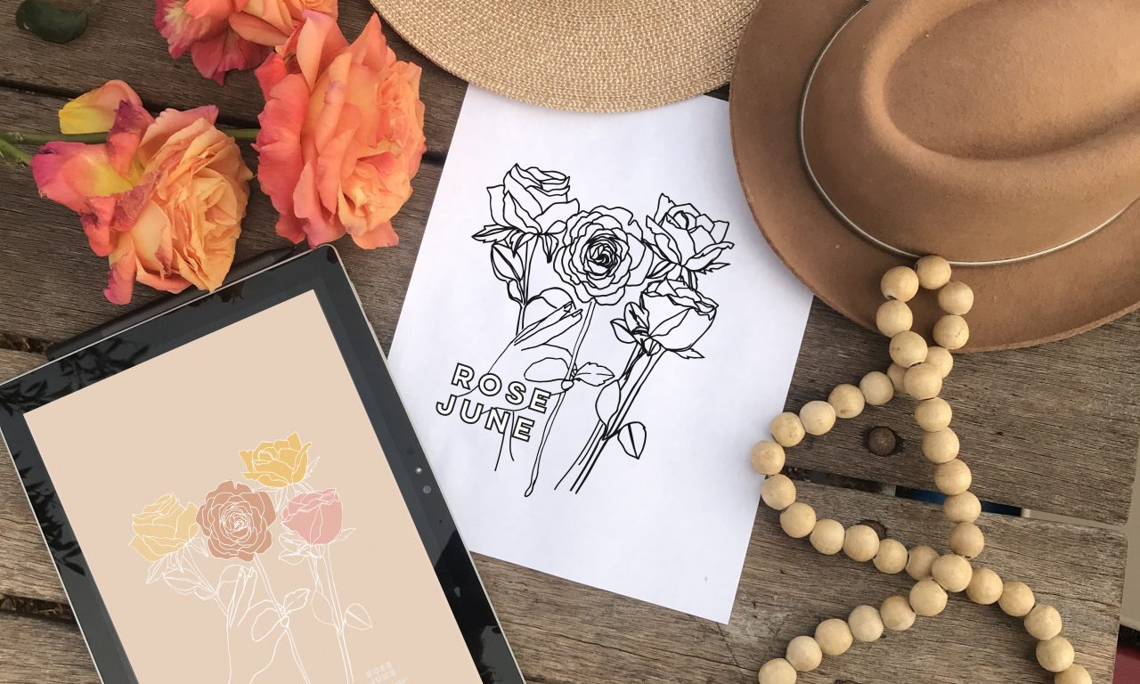 June rose birth flower background coloring page