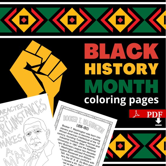 Best value black history month coloring pages digital download booker t washington historical black african american hero with fun facts