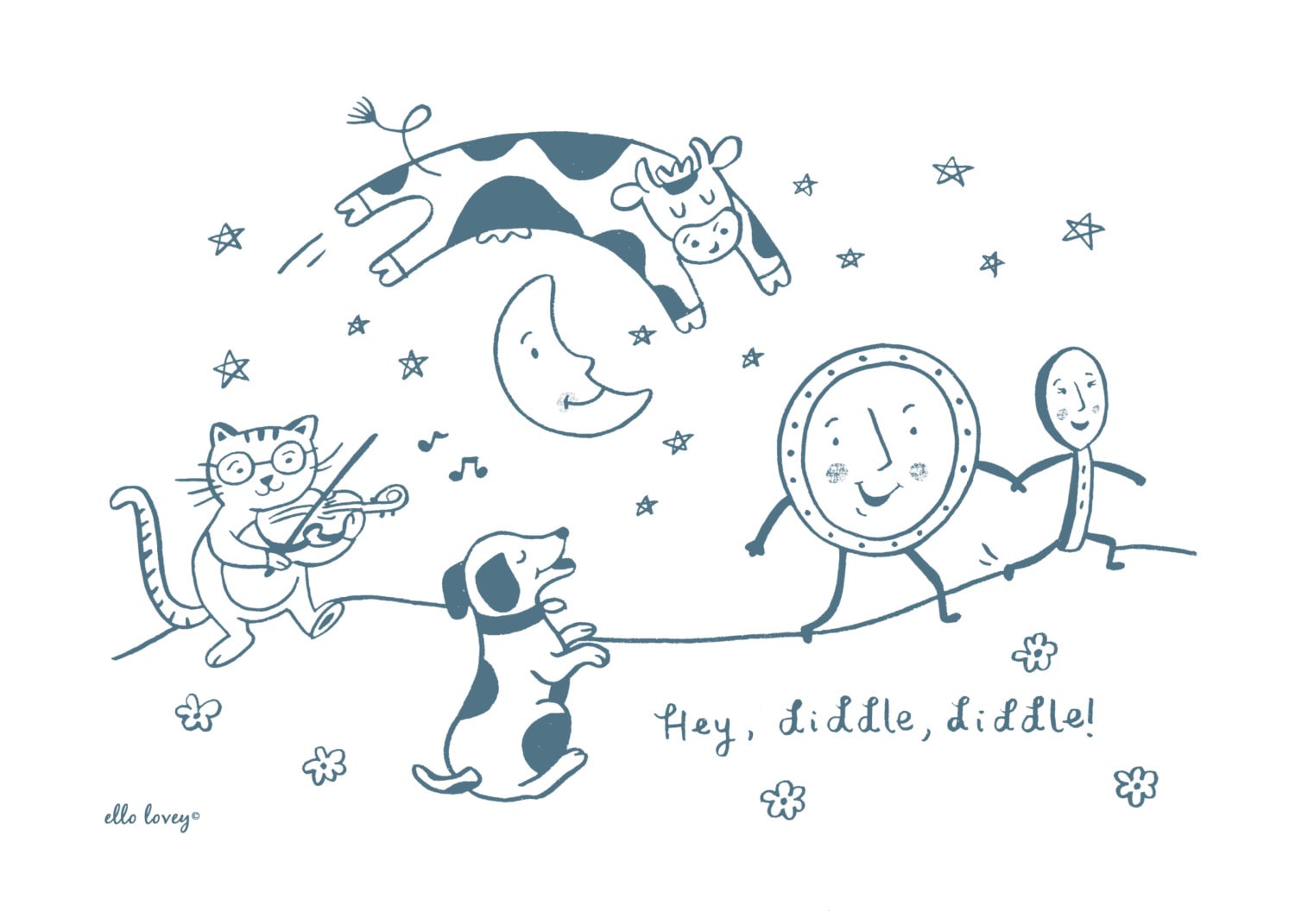 Hey diddle diddle x x x nursery rhyme art print
