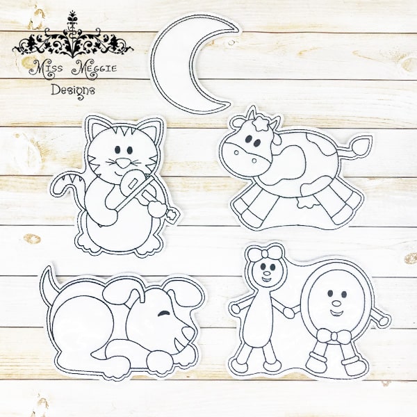 Coloring flat dolls nursery rhyme hey diddle diddle set ith embroidery designs miss meggie designs