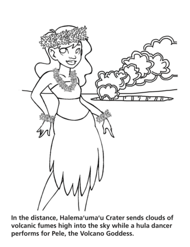 Hula dancer and halemaumau crater