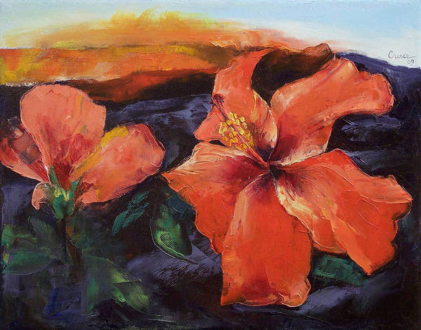 Hibiscus volcano art print by michael creese