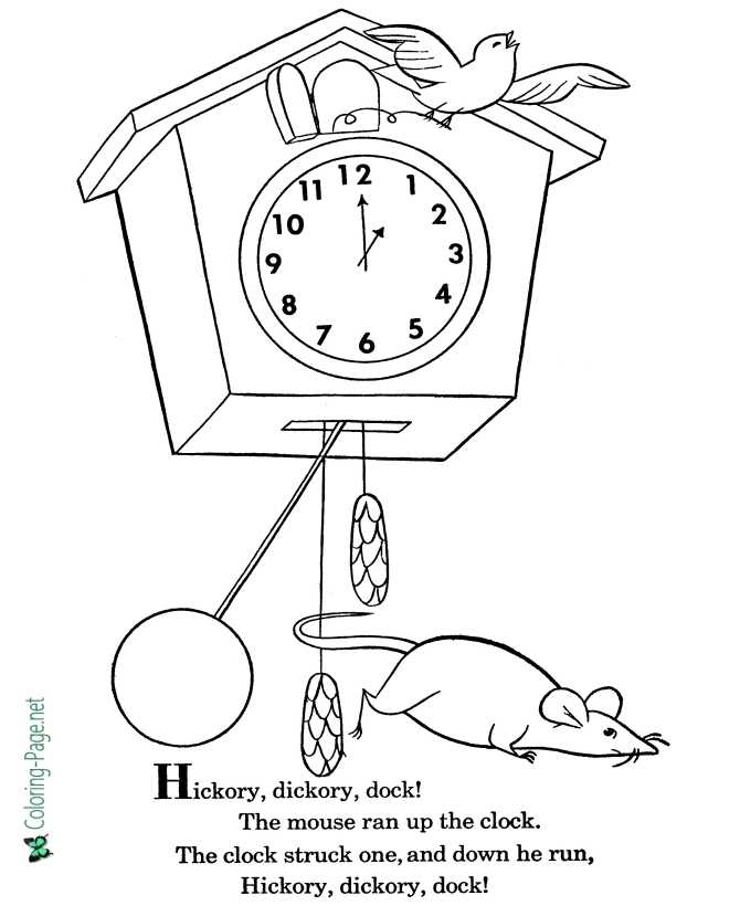 Hickory dickory dock nursery rhyme coloring page