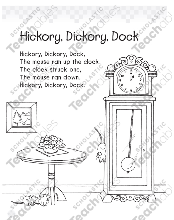 Hickory dickory dock printable lesson plans and ideas skills sheets