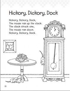 Hickory dickory dock vintage coloring pages