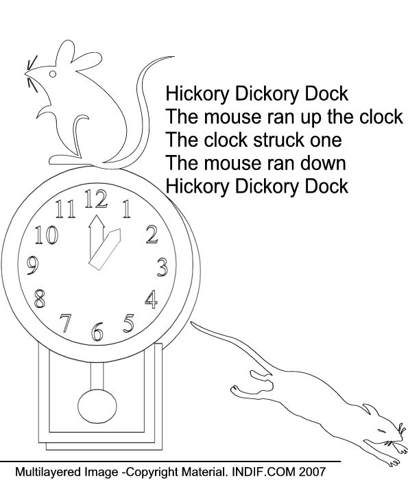 Hickory dickory dock coloring page